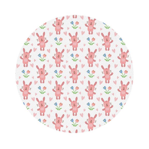 Honeii Hello Rabbit Print Leather Coaster Set of 6, Ideal for Safeguarding Your Furniture from Drinks Spills and Effortless Cleanup,Round Shape