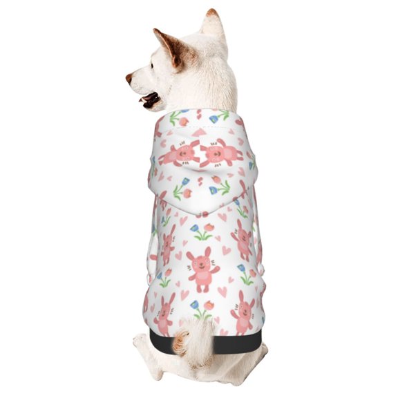 Honeii Hello Rabbit Print Small Dog Hoodies Pet Hooded Sweatshirts Fall Winter Puppy Cat Sweaters Warm Clothes for Small Dogs Outfits Costume-Small