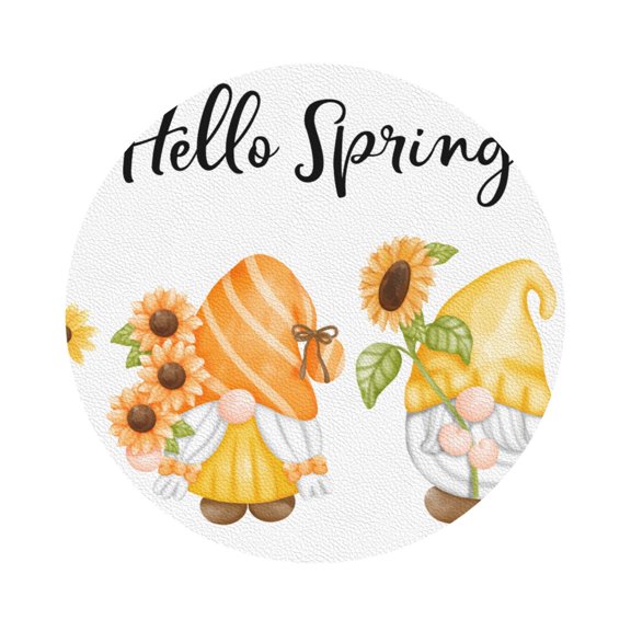 Honeii Hello Spring Sunflower Gnomes Print Leather Coaster Set of 6, Ideal for Safeguarding Your Furniture from Drinks Spills and Effortless Cleanup,Round Shape