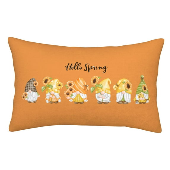 Honeii Hello Spring Sunflower Gnomes Print Pillow Cases,Plush Throw Pillow Covers,Decorative Pillowcase for Sofa, Couch, Living Room-16"x24"
