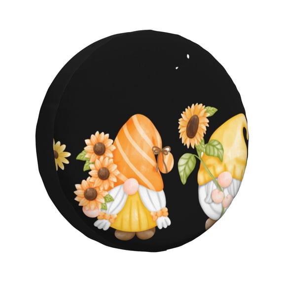 Honeii Hello Spring Sunflower Gnomes Print Tire Covers, Waterproof Anti-UV Sun Snow Rain Tire Covers for Trailers, RV, Camper, SUV, Truck-16 inch