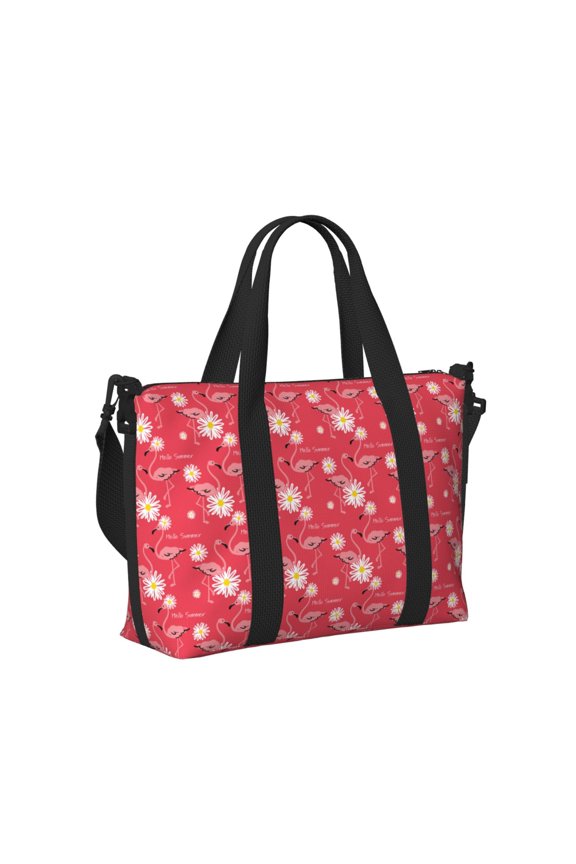 Hello Summer Flamingo Print Hand Travel Bag,Travel Duffle Bag, Waterproof Weekender Bag,Carry On Tote Bags,Weekender Tote Bag,for Weekend and Business Travel