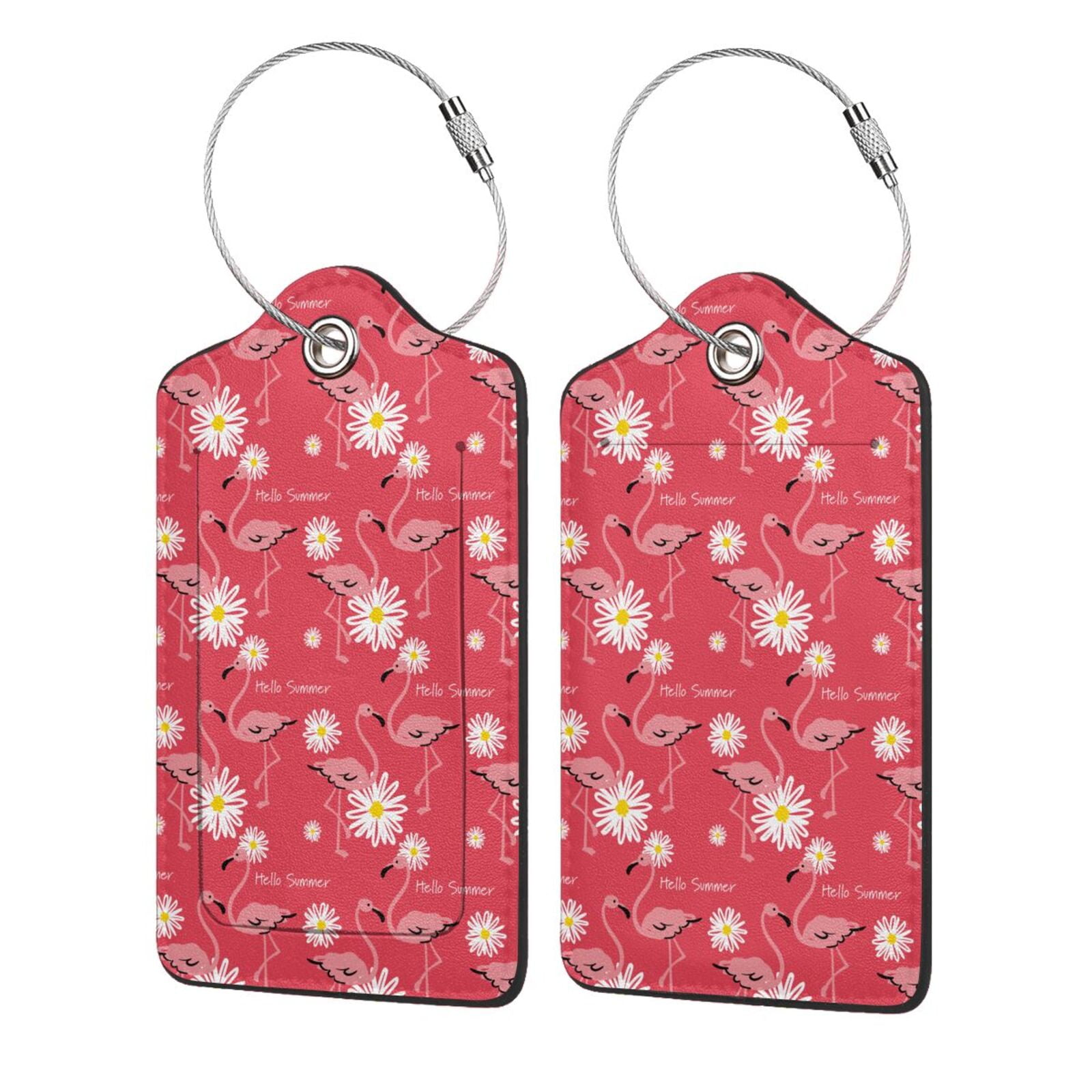 Honeii Hello Summer Flamingo Print Leather Luggage Tag for Suitcases,ID ...