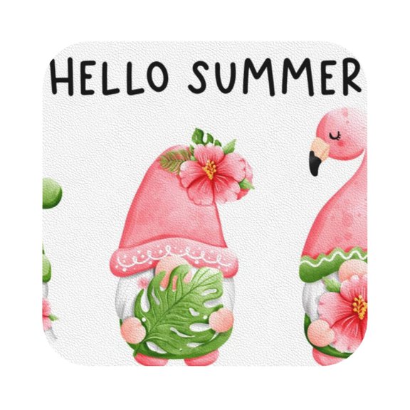 Honeii Hello Summer Gnome Print Leather Coaster Set of 6, Ideal for Safeguarding Your Furniture from Drinks Spills and Effortless Cleanup,Square