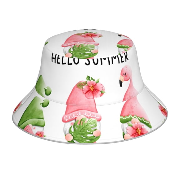 Honeii Hello Summer Gnome for Unisex Bucket Hat Waterproof Rain Hat Reversible Shiny Rave Bucket Hat for Concert Festival Boonie Cap