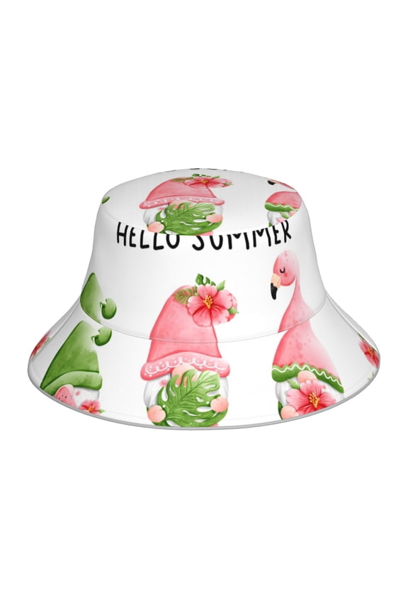 Hello Summer Gnome for Unisex Bucket Hat Waterproof Rain Hat Reversible Shiny Rave Bucket Hat for Concert Festival Boonie Cap