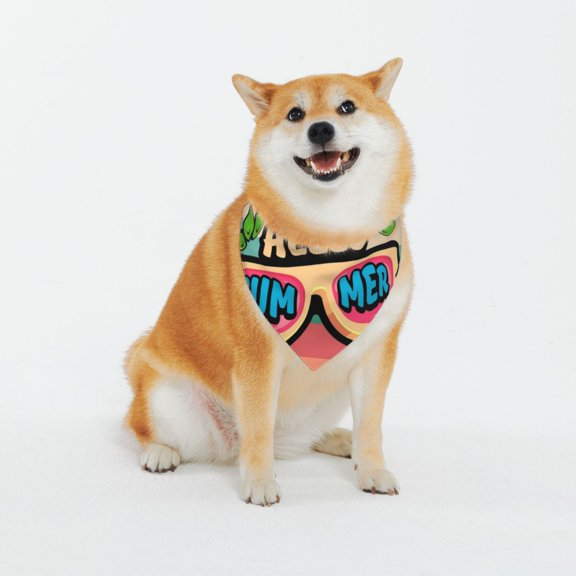 Honeii Hello Summer Pattern Pet Scarf for Small Dogs and Cats,Washable Triangle Dog Scarfs with Adjustable Buckle,Dog Bandana-X-Large