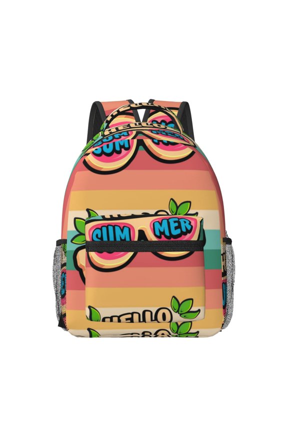 Hello Summer Print Backpack for School,15.6 inch Laptop Back Pack for High School and College Students, Waterproof Computer Bookbag-One Size