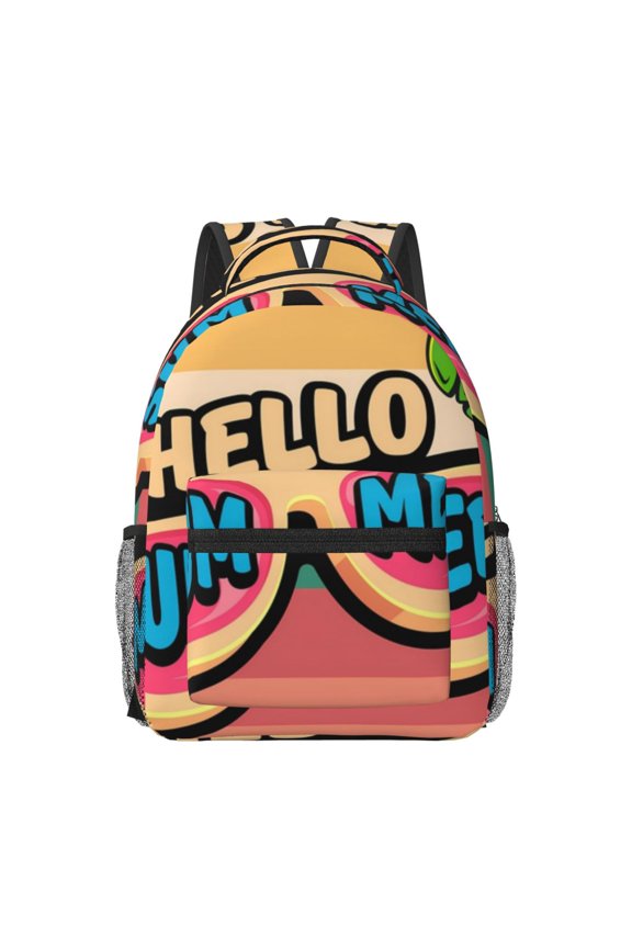 Hello Summer Print Backpack for School,15.6 inch Laptop Back Pack for High School and College Students, Waterproof Computer Bookbag-One Size