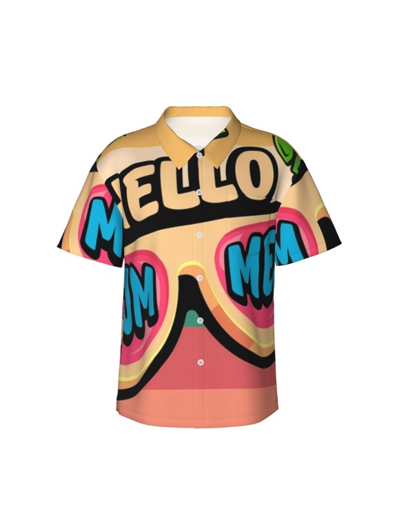 Hello Summer Print Men’s Hawaiian Shirt,Classic Button-Down Short Sleeve Shirt, for Beach, Vacation, and Outdoor Activities,3X-Large