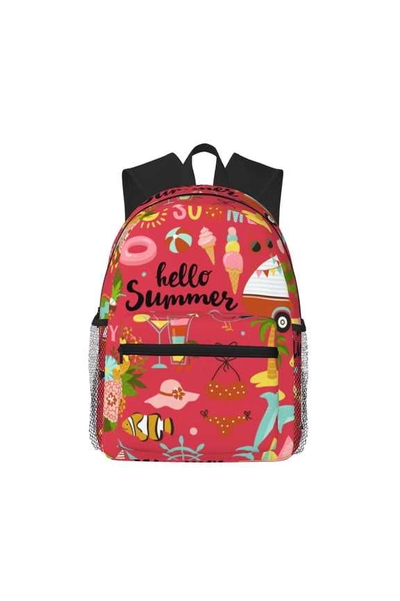 Hello Summer Print School Backpack,Casual Lightweight Travel Rucksack Daypack,Backpacks for College High