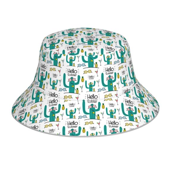 Honeii Hello Summer for Unisex Bucket Hat Waterproof Rain Hat Reversible Shiny Rave Bucket Hat for Concert Festival Boonie Cap