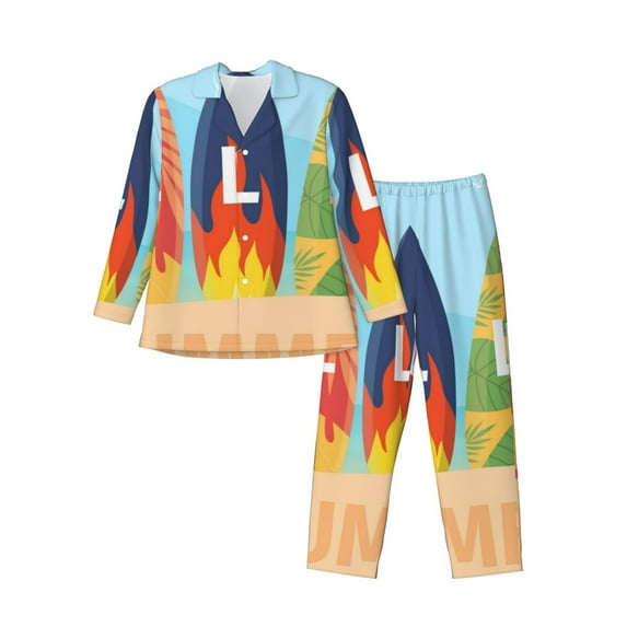 Honeii Hello Summer3 Pattern Mens Pajamas Set,2pcs Men's Lounge Long Sleeve Sleep Shirt and Pajama Bottoms Sleepwear Set,Mens Pjs Sets-Small