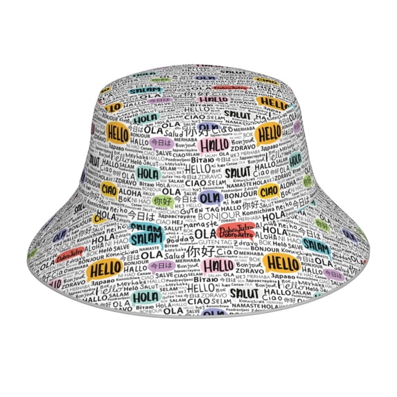 Honeii Hello for Unisex Bucket Hat Waterproof Rain Hat Reversible Shiny Rave Bucket Hat for Concert Festival Boonie Cap