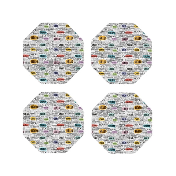 Honeii Hello print Leather Coaster Set of 4, ideal for safeguarding your furniture from drinks spills and effortless cleanup-Octagon
