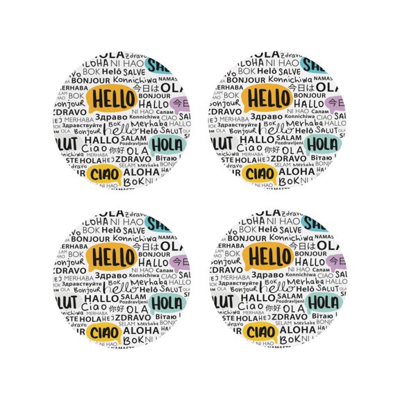 Honeii Hello print Leather Coaster Set of 4, ideal for safeguarding your furniture from drinks spills and effortless cleanup-Round Shape
