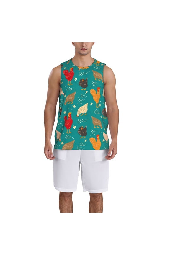 Hens And Rooster print basktball shirt for men and women, Unisex basketball jersey for Theme party-4X-Large