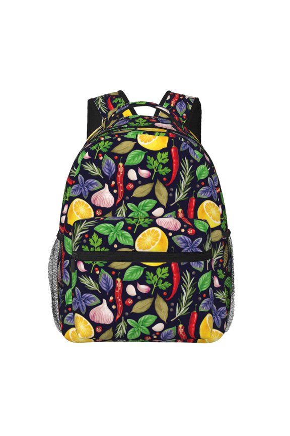 Herbs And Spices Print Backpack for Both Men and Women, Basic Bookbag for College, Work, or Travel,Rucksack Computer Bag-One Size
