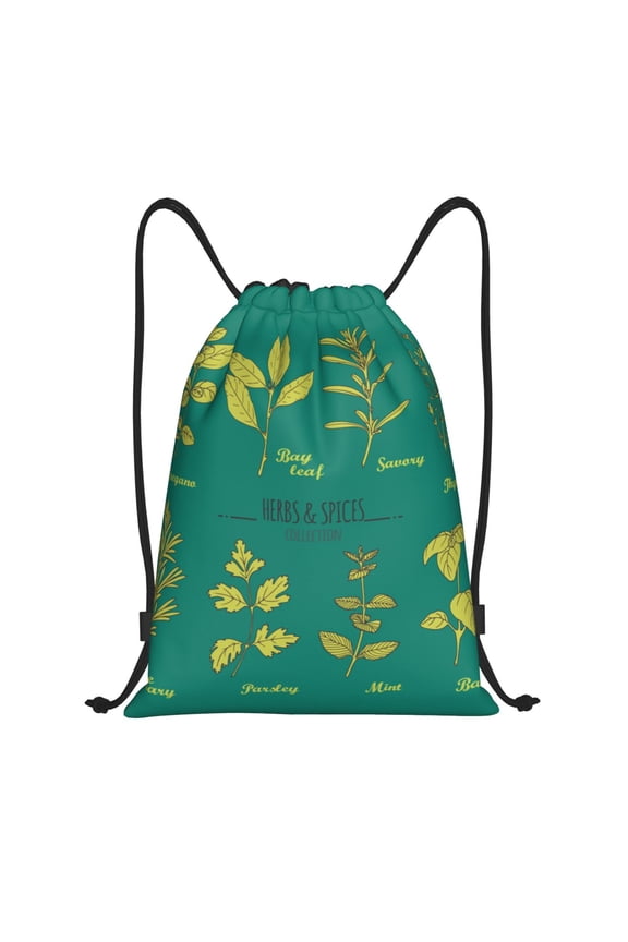 Herbs and Spices Print Drawstring Backpack,Drawstring Bags String Backpack Gym Cinch Sack Backpack Sport Bag Draw-Small