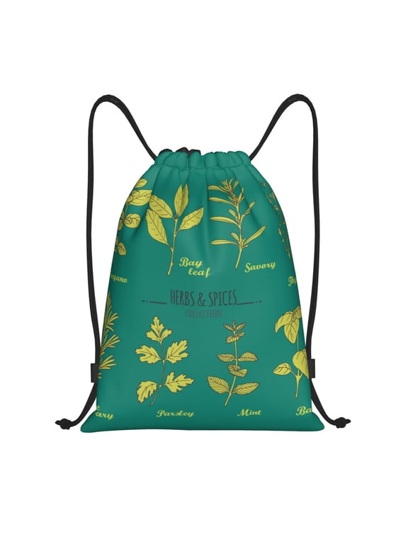 Herbs and Spices Print Drawstring Backpack,Drawstring Bags String Backpack Gym Cinch Sack Backpack Sport Bag Draw-Small