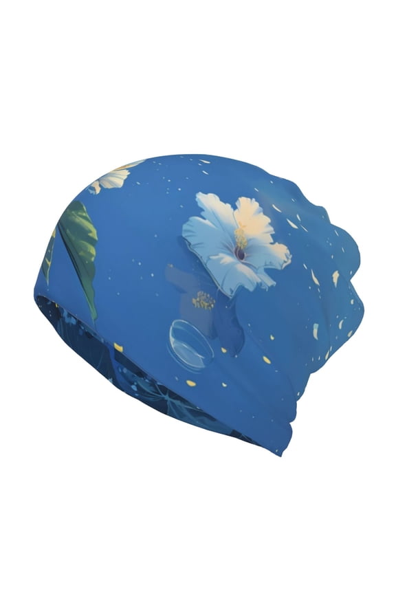 Hibiscus Flowers Calm Water Print Winter Beanie Daily Hat - Thermal Polar Fleece Ski Running Hat Skull Cap for Men and Women,Beanie