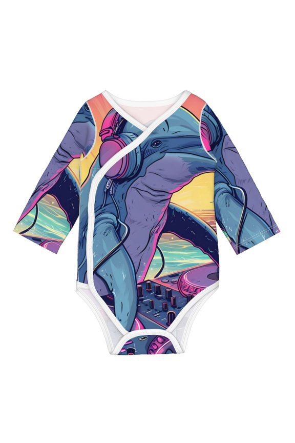 Hip-Hop DJ Dolphin for Baby Long Sleeve Bodysuits One-piece 100% Organic Cotton for Infant Baby Boys and Grils, Unisex-