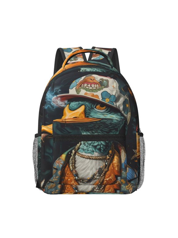 Hip-Hop Duck Print Backpack for School,15.6 inch Laptop Back Pack for High School and College Students, Waterproof Computer Bookbag-One Size