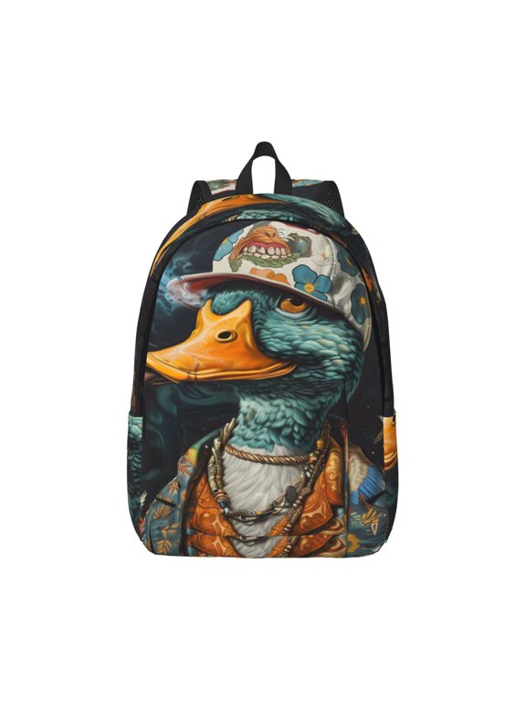 Hip-Hop Duck Print Canvas College Laptop Backpack, Durable Rucksack Travel Notebook Bag School Backpack Book Bag for Men Women-Medium