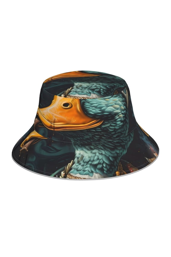 Hip-Hop Duck for Unisex Bucket Hat Waterproof Rain Hat Reversible Shiny Rave Bucket Hat for Concert Festival Boonie Cap