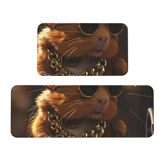 Honeii Hip-Hop Guinea Pig. Print Kitchen Mat [2 PCS] for Floor, Waterproof Non-Slip Rugs, Kitchen Decor,Standing Mat for Floor,Office, Sink, Laundry