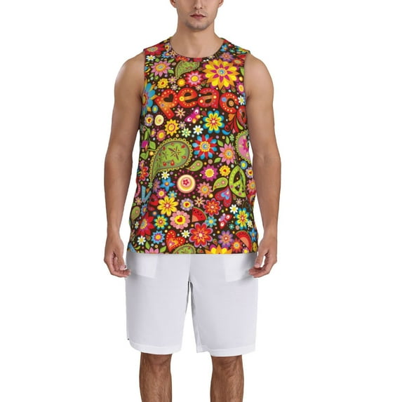 Honeii Hippie Peace Love print basktball shirt for men and women, Unisex basketball jersey for Theme party-Large