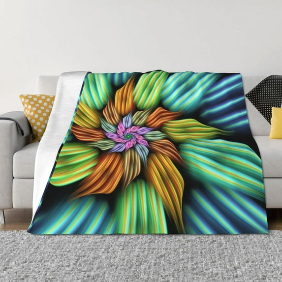 Honeii Hippie Style print throw blanket, crafted from cozy cotton flannel, offers versatile home decor as a bedding suitable for all seasons.-80"x60"