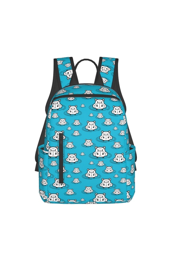 Hippo In Water Head Print Lightweight Backpacks,Carry on Backpack,Durable Backpack for School, Work & Travel