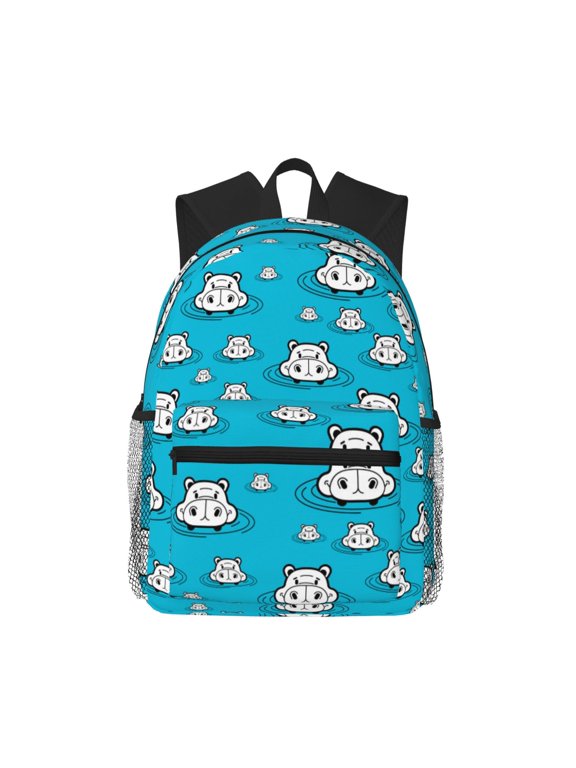 Hippo In Water Head Print School Backpack,Casual Lightweight Travel Rucksack Daypack,Backpacks for College High