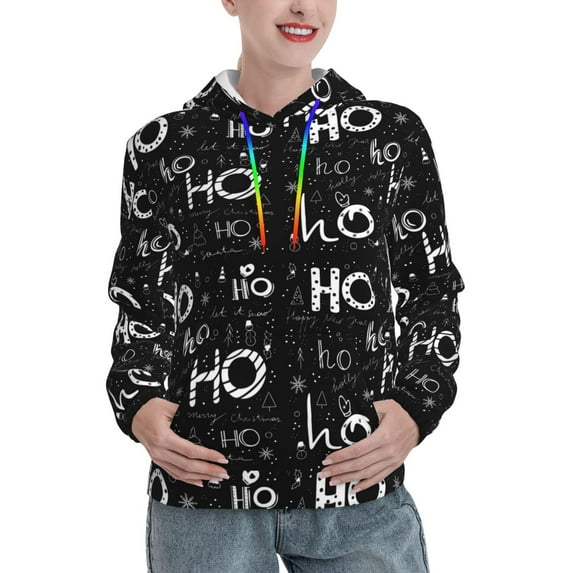 Honeii Ho-Ho-Ho 2 Pattern Womens Oversized Hoodies Long Sleeve Sweatshirts Pullover Fall Outfits with Pocket-Medium