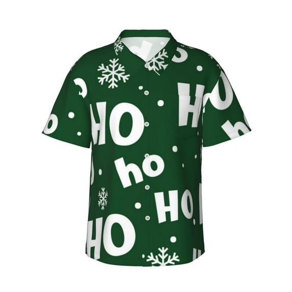 Honeii Ho Ho Ho A Print Men’s Hawaiian Shirt,Classic Button-Down Short Sleeve Shirt, for Beach, Vacation, and Outdoor Activities,X-Large