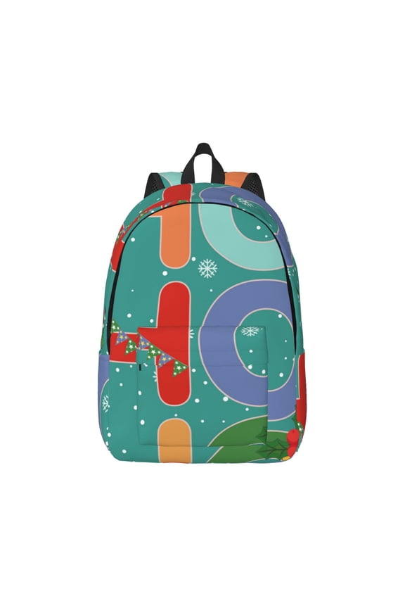 Ho Ho Ho Print Canvas College Laptop Backpack, Durable Rucksack Travel Notebook Bag School Backpack Book Bag for Men Women-Small