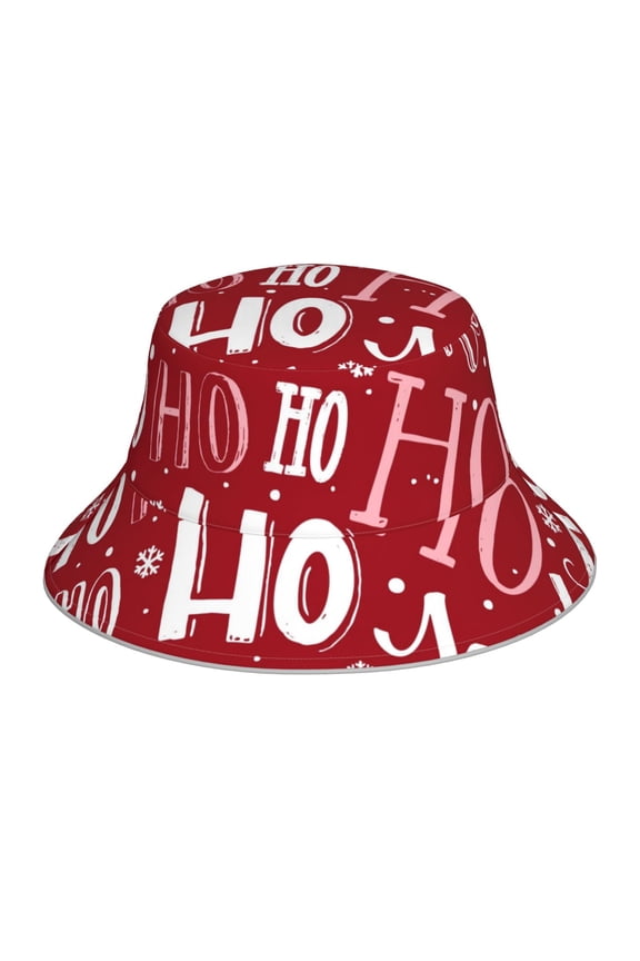 Ho Pattern Funny Christmas for Unisex Bucket Hat Waterproof Rain Hat Reversible Shiny Rave Bucket Hat for Concert Festival Boonie Cap