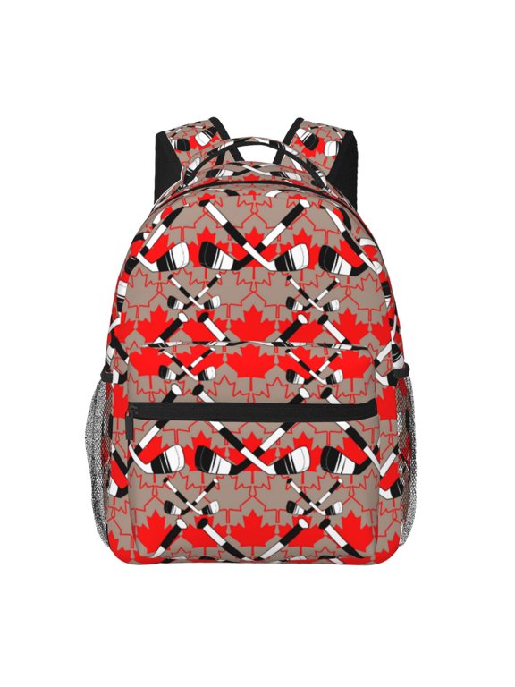 Hockey With Maple Leaves Print Backpack for Both Men and Women, Basic Bookbag for College, Work, or Travel,Rucksack Computer Bag-One Size