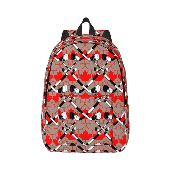 Honeii Hockey With Maple Leaves Print Canvas College Laptop Backpack, Durable Rucksack Travel Notebook Bag School Backpack Book Bag for Men Women-Medium