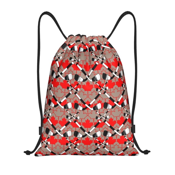 Honeii Hockey With Maple Leaves Print Drawstring Backpack,Drawstring Bags String Backpack Gym Cinch Sack Backpack Sport Bag Draw-Small