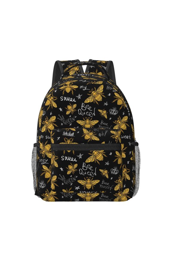 Hohey Bee Golden Embroidery Print Backpack for School,15.6 inch Laptop Back Pack for High School and College Students, Waterproof Computer Bookbag-One Size
