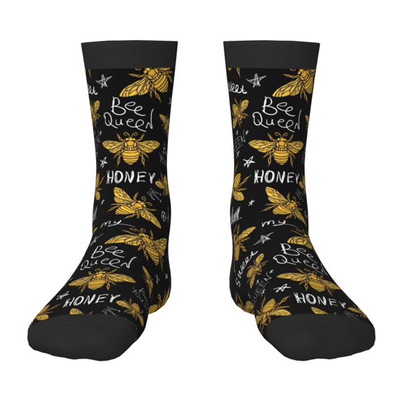 Honeii Hohey Bee Golden Embroidery Print Children's Colorful Socks,Unisex Kids and Toddlers' Cushioned Sock,Kids Athletic Crew Socks,for Everyday Wear and Sports