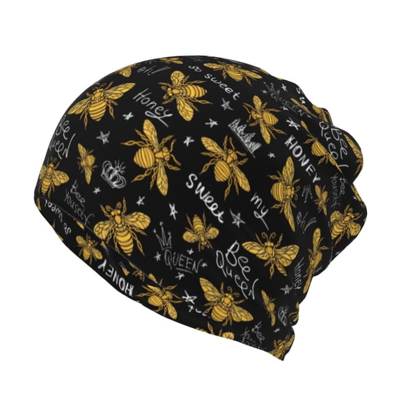 Honeii Hohey Bee Golden Embroidery Print Winter Beanie Daily Hat - Thermal Polar Fleece Ski Running Hat Skull Cap for Men and Women,Beanie
