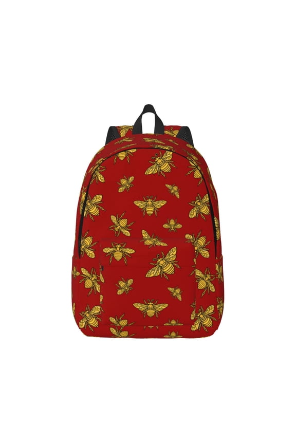 Hohey Bee Golden Print Canvas College Laptop Backpack, Durable Rucksack Travel Notebook Bag School Backpack Book Bag for Men Women-Medium