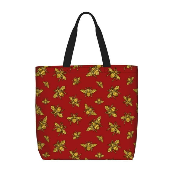 Honeii Hohey Bee Golden Print Tote Bag, Reusable Grocery Shopping Bag,Shoulder Bag with Inner Pocket