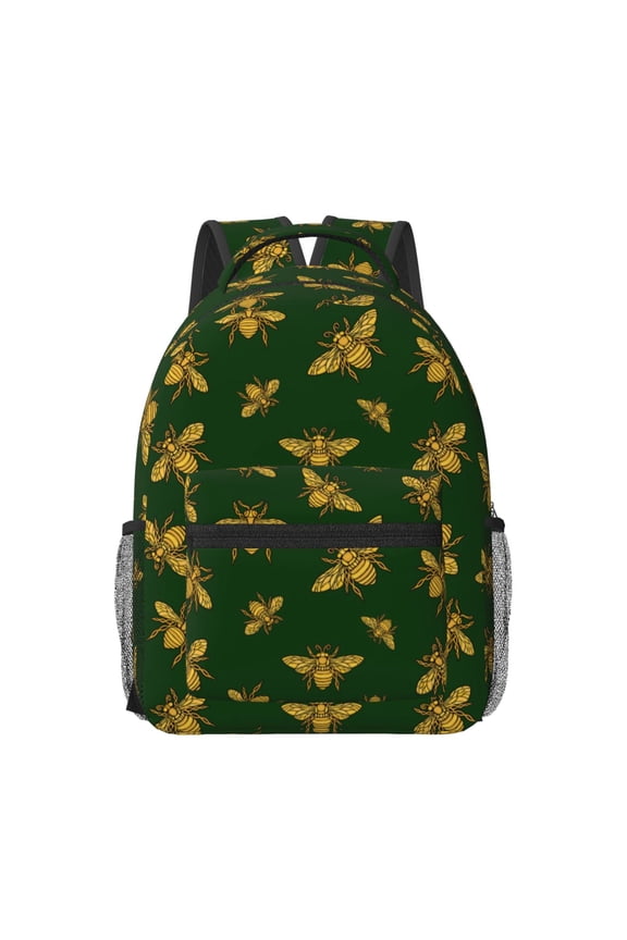 Hohey Bee Print Backpack for School,15.6 inch Laptop Back Pack for High School and College Students, Waterproof Computer Bookbag-One Size