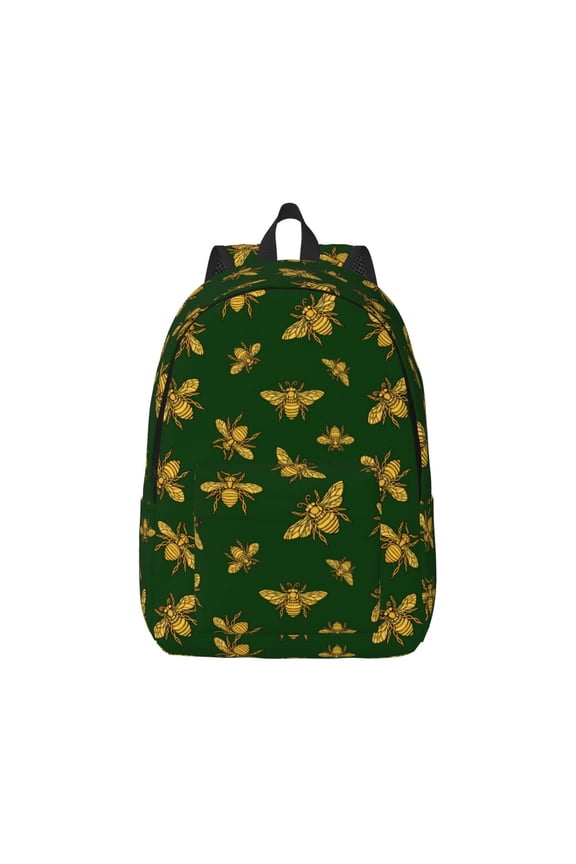 Hohey Bee Print Canvas College Laptop Backpack, Durable Rucksack Travel Notebook Bag School Backpack Book Bag for Men Women-Small