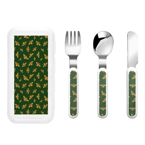 Honeii Hohey Bee Print Children's Knife, Fork And Spoon Set,Reusable Utensils Set with Case,Travel Cutlery Set,for Kids Adults Camping