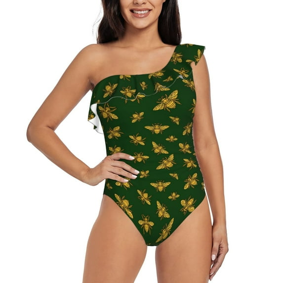 Honeii Hohey Bee for women's one-piece swimsuit featuring a chic one-shoulder design experience elegance and style in the water-XX-Large